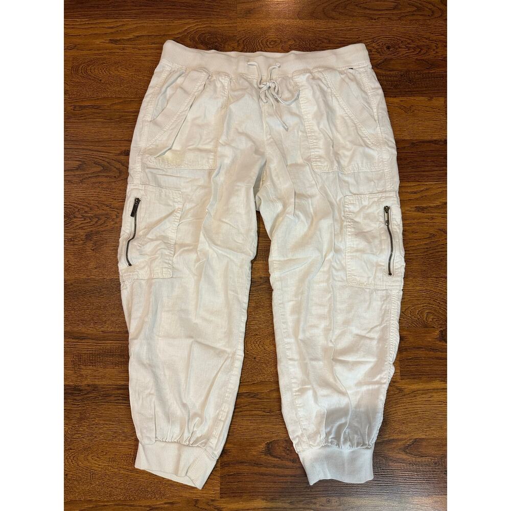 Tommy Hilfiger Linen Blend Utility Cargo Jogger Pants Women’s Large White